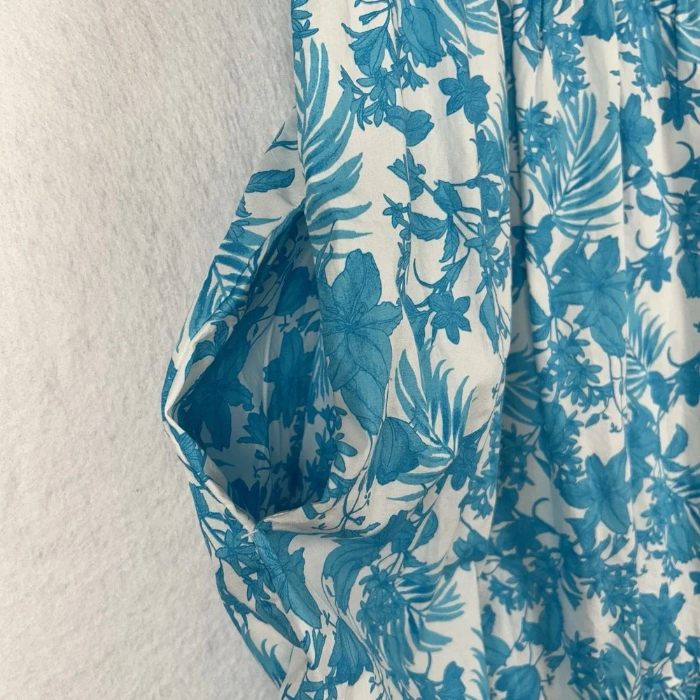 Peyton & Parker Aruba Floral Dress Layered Blue Puff Sleeve Maxi Sun Dress Sz L - Picture 6 of 10